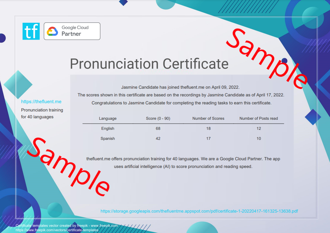 Get your free language pronunciation certificate today